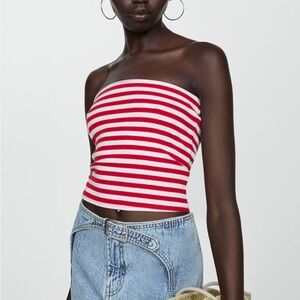 Mango Red and White Striped Crop Top